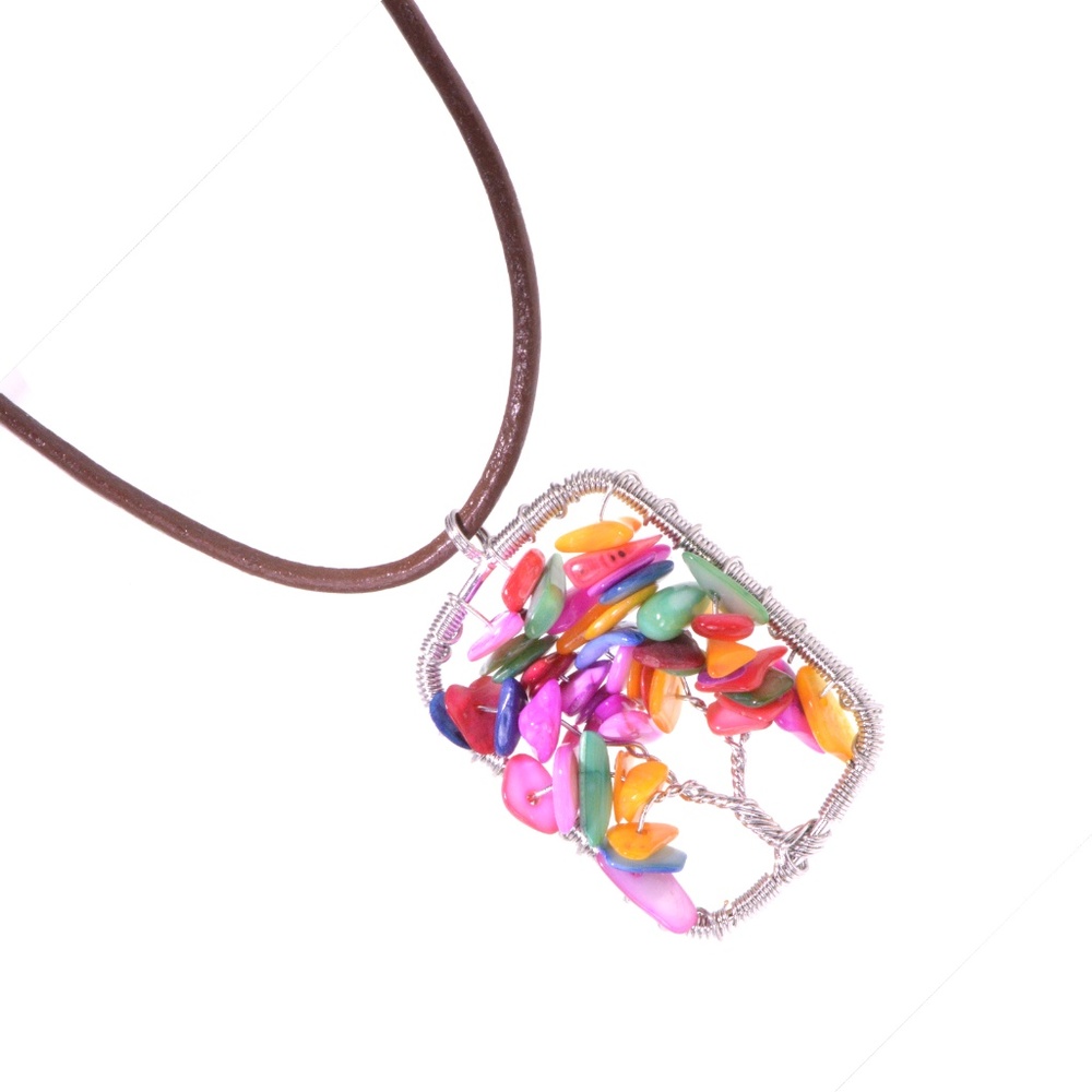 Agate Handmade Tree of Life Necklace Leather Cord